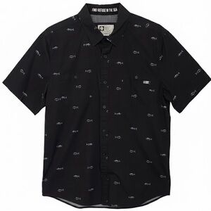 Salty Crew “Find Refuge in the Sea” Fish Print Short Sleeve Shirt Mens XL Black